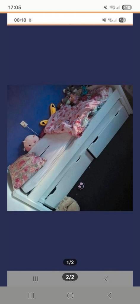 Wit Uitschuifbed 90x200 + 80x200 met Matras & Topper, Kinderen en Baby's, Kinderkamer | Bedden, Ophalen of Verzenden