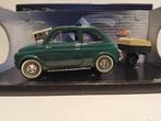 Fiat 500 met aanhanger Holiday groen Solido 1:16 - 1:18 KRD, Hobby en Vrije tijd, Modelauto's | 1:18, Ophalen of Verzenden, Zo goed als nieuw