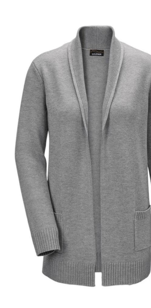 Goldner grijs open vest 100% merinowol maat 48. Nieuw €159,-, Kleding | Dames, Grote Maten, Zo goed als nieuw, Trui of Vest, Grijs
