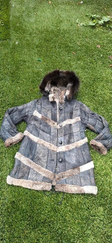Vintage Leren Lammy Coat met Bont - Unisex - Maat L/XL beschikbaar voor biedingen