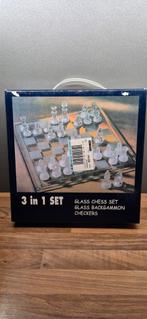 Schaakset glas backgammon, Hobby en Vrije tijd, Gezelschapsspellen | Bordspellen, Ophalen of Verzenden, Nieuw