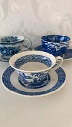 Vintage - set 3 thee kopjes - blauw - Woods Honc Blue Rose, Antiek en Kunst, Ophalen of Verzenden