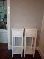Set van 2 witte bijzettafels/nachtkastjes  met lade, Huis en Inrichting, Tafels | Bijzettafels, Minder dan 55 cm, Gebruikt, Modern