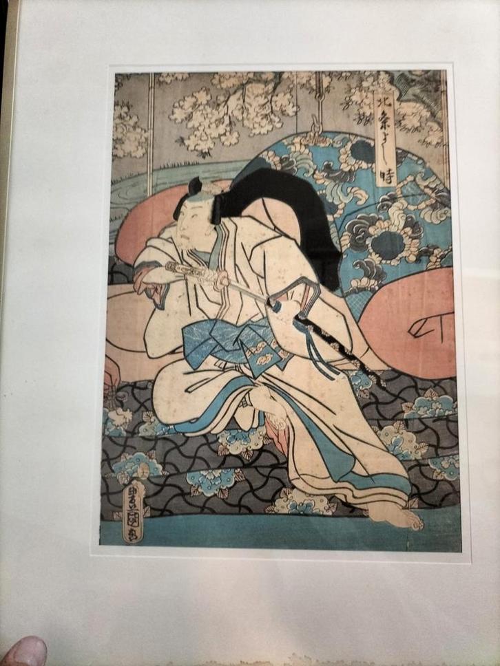 Japanse prent van een samoerai, Antiek en Kunst, Kunst | Etsen en Gravures, Ophalen of Verzenden