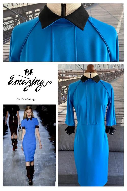 Victoria Beckham blue collar dress-mt 6, Kleding | Dames, Jurken, Zo goed als nieuw, Maat 36 (S), Blauw, Knielengte, Ophalen of Verzenden