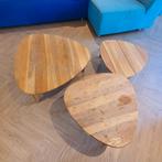 Setje vintage bijzettafeltjes hout, Minder dan 55 cm, Gebruikt, Overige vormen, Hout