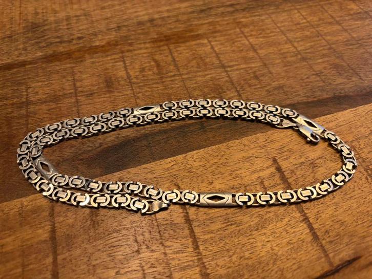 Platte koningsketting met tussenplaten., Sieraden, Tassen en Uiterlijk, Armbanden, Zo goed als nieuw, Zilver, Ophalen of Verzenden