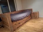 Steigerhouten 1 persoonsbed met lades en nachtkastje ZGAN, Ophalen, 90 cm, Eenpersoons, Steigerhout
