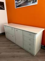 Vintage directie dressoir kast in wit hout, Huis en Inrichting, Kasten | Buffetkasten, Ophalen, Gebruikt, Eikenhout, 200 cm of meer