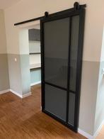 Schuifdeur met zwart frame en rookglas, Ophalen, 80 tot 100 cm, Binnendeur, Schuifdeur