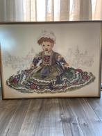 Vintage Kruissteek Borduurwerk - Meisje met Stad, Antiek en Kunst, Kunst | Etsen en Gravures, Ophalen of Verzenden