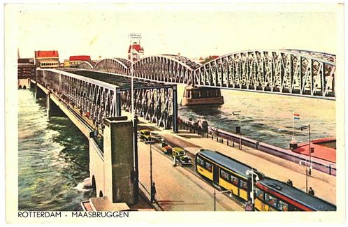 963644	Rotterdam	Maasbruggen	Maas Brug tram	1956	Gelopen met, Verzamelen, Ansichtkaarten | Nederland, Gelopen, Zuid-Holland, 1940 tot 1960
