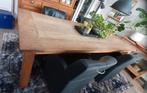 Eethoek met 4 leren stoelen, massief hout 2.4 m x 1 m, Huis en Inrichting, Tafels | Eettafels, Ophalen, Gebruikt, 200 cm of meer