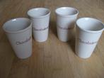 4 bekers, gebroken wit met opschrift "Chocolademelk", Overige typen, Ophalen of Verzenden, Zo goed als nieuw, Overige stijlen