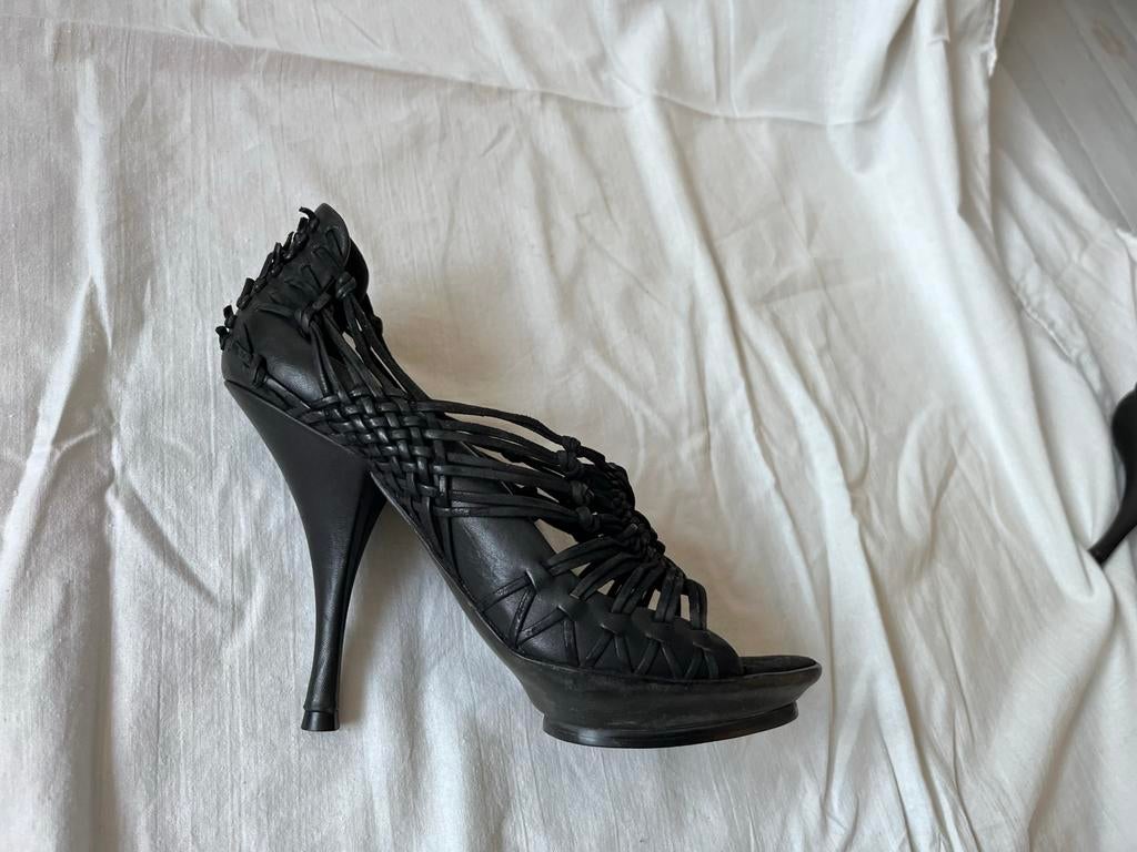 Allsaints leather macrame heels 38, Pumps, Verzenden, Zwart, Zo goed als nieuw