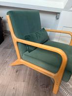 Fauteuil woood Mark (groen velours), Huis en Inrichting, Fauteuils, Ophalen of Verzenden, Gebruikt, Minder dan 75 cm, 50 tot 75 cm