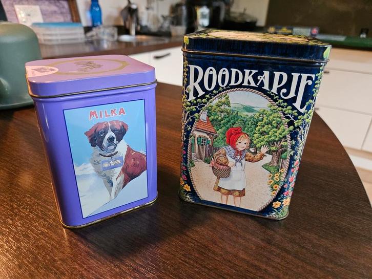 Oude vintage blikken trommels Efteling & Milka, Verzamelen, Blikken, Gebruikt, Ophalen of Verzenden