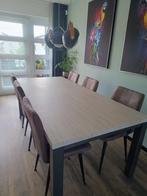 Eetkamertafel met houtlook en metalen frame, Ophalen, 200 cm of meer, 50 tot 100 cm, Zo goed als nieuw