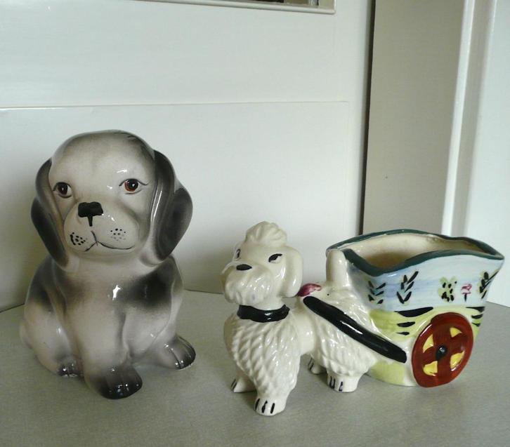 Vintage bloempotten honden poedel puppy, Antiek en Kunst, Antiek | Woonaccessoires, Ophalen of Verzenden
