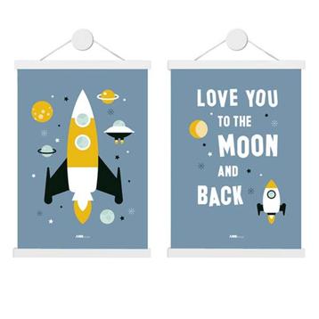 Kinderposters Raket Jeansblauw (set van 2) ANNIdesign beschikbaar voor biedingen