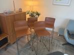TE KOOP 4 LEREN BARSTOELEN, Huis en Inrichting, Barkrukken, Gebruikt, Met voetsteun, Ophalen of Verzenden, Metaal