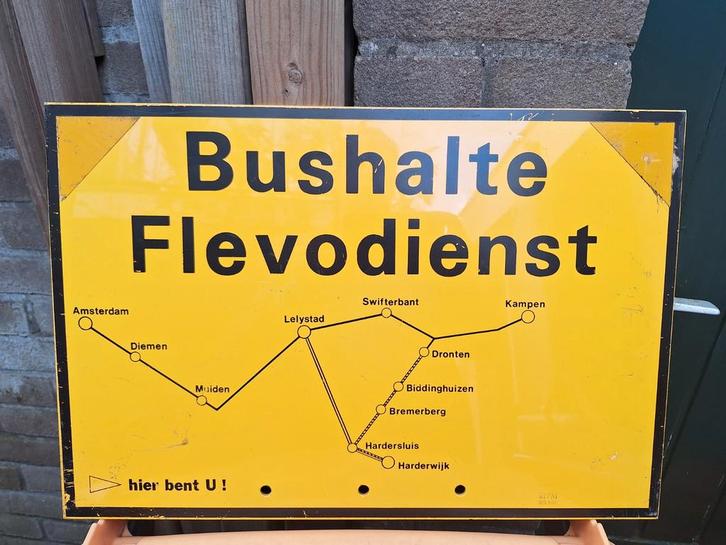 Oude Bushalte Flevodienst Bord - Dubbelzijdig (Zeldzaam) NBM, Verzamelen, Merken en Reclamevoorwerpen, Zo goed als nieuw, Reclamebord