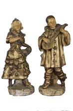 Gipsen Pierrot & Pierette beelden - Art Nouveau vaasjes, Verzamelen, Ophalen of Verzenden, Gebruikt, Mens