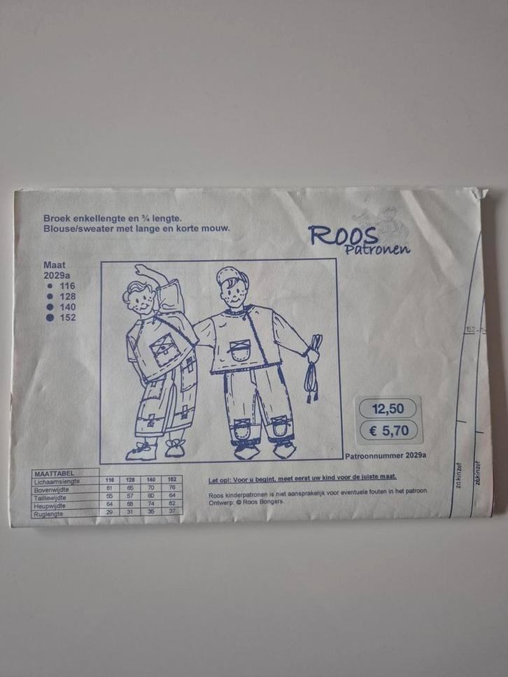 Roos Patroon 2029a - Kinderkleding, Hobby en Vrije tijd, Kledingpatronen, Gebruikt, Overige typen, Kind, Roos, Ophalen of Verzenden