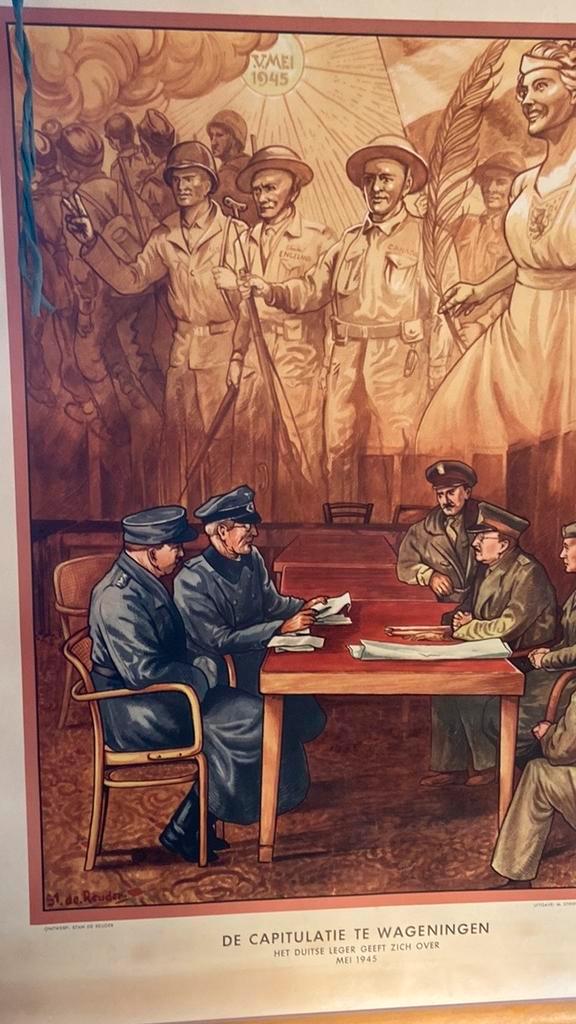 Unieke schoolkaart: De capitulatie te Wageningen, Antiek en Kunst, Antiek | Schoolplaten, Geschiedenis, Ophalen of Verzenden