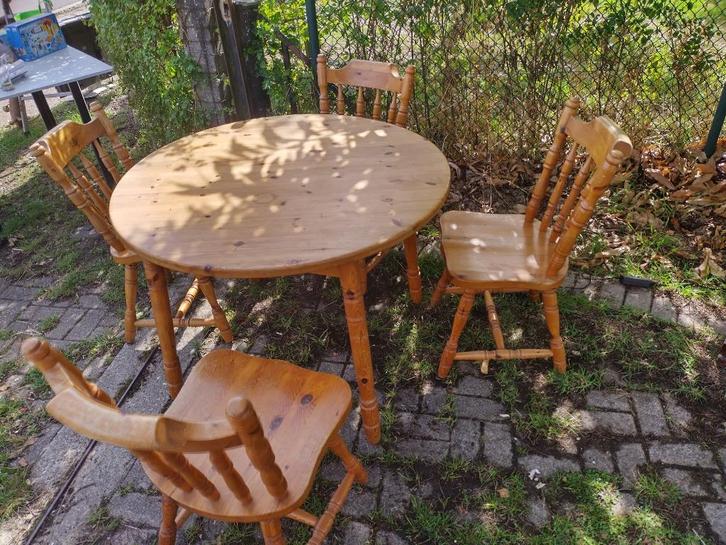 Grenen ronde eettafel met 4 stoelen, Huis en Inrichting, Tafels | Eettafels, Gebruikt, 100 tot 150 cm, 100 tot 150 cm, Vier personen