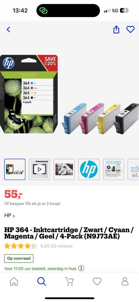 364 originele zwart/cyaan/magenta/gele inktcartridges, 4-pac, Computers en Software, Printerbenodigdheden, Cartridge, Ophalen of Verzenden