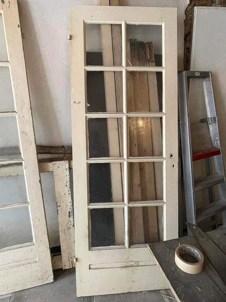 3 oude binnen deuren jaren 30 met glas, Doe-het-zelf en Verbouw, Deuren en Horren, Gebruikt, Binnendeur, 200 tot 215 cm, 80 tot 100 cm