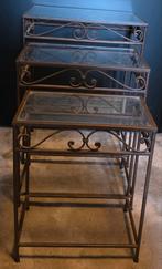 Heel leuk 3 delige brocante bijzettafel set, Huis en Inrichting, Tafels | Bijzettafels, Ophalen, Minder dan 55 cm, Gebruikt, Metaal of Aluminium