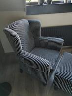 Fauteuil met hocker zwart / wit streep , stoer landelijk, Huis en Inrichting, Fauteuils, Ophalen, Zo goed als nieuw, 75 tot 100 cm