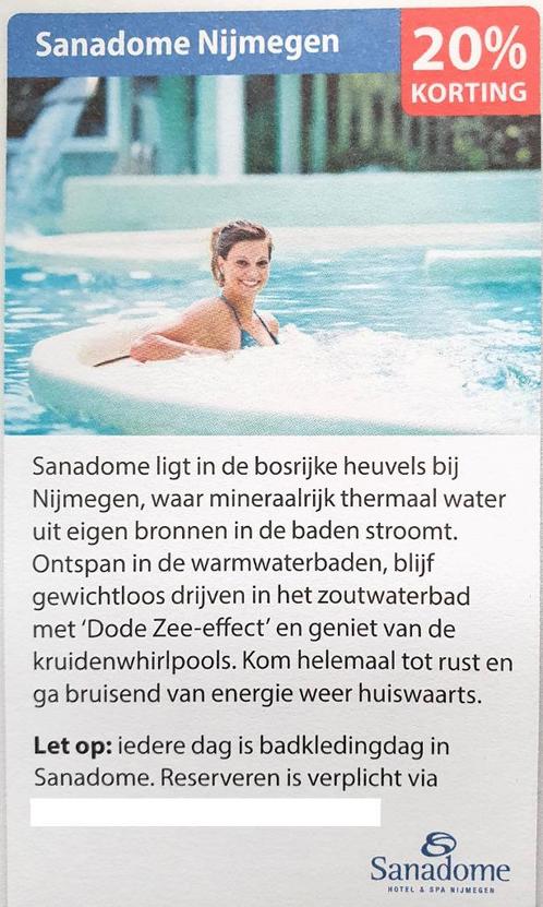 Sanadome: 20% krtng op sauna-entree 4 personen, €3 incl verz, Tickets en Kaartjes, Kortingen en Cadeaubonnen, Drie personen of meer