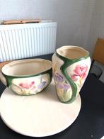 Vaas en Schaal Set met Bloemmotief - Antiek Look, Antiek en Kunst, Ophalen of Verzenden