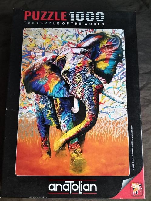 Puzzel Olifant in 'African Colors' (1000 stukjes), Hobby en Vrije tijd, Denksport en Puzzels, Zo goed als nieuw, Legpuzzel, 500 t/m 1500 stukjes