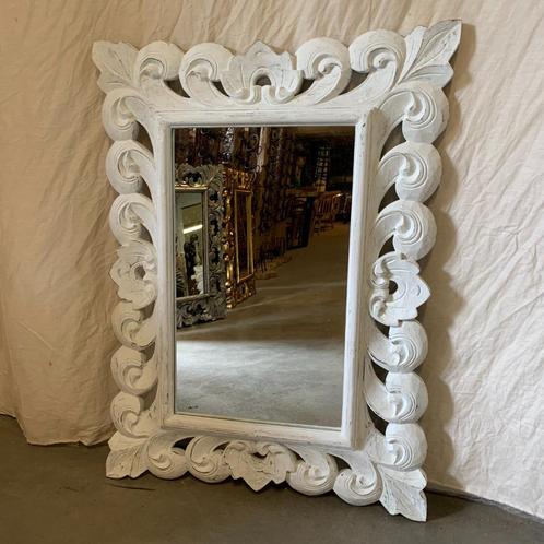 Barok spiegel - houten lijst - wit - 80 x 60 cm -TTM Wonen, Antiek en Kunst, Antiek | Spiegels, 50 tot 100 cm, Minder dan 100 cm