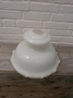 Retro lampenkap melk wit glas met bruin randje, Gebruikt, Rond, Ophalen of Verzenden, Bruin