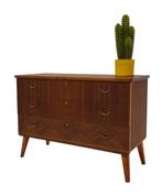 Vintage Ladekast Kastje Jaren 60 Teak Fineer Design, Huis en Inrichting, Kasten | Ladekasten, Gebruikt, Vintage, 50 tot 100 cm