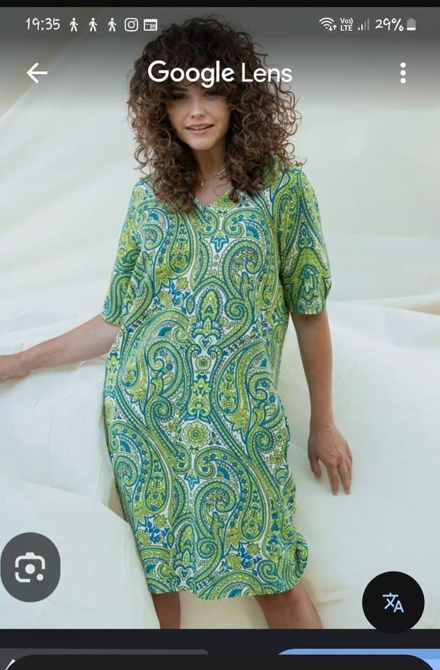 Fos Amsterdam, linnen jurk, M/L, Kleding | Dames, Jurken, Zo goed als nieuw, Maat 38/40 (M), Groen, Boven de knie, Ophalen of Verzenden