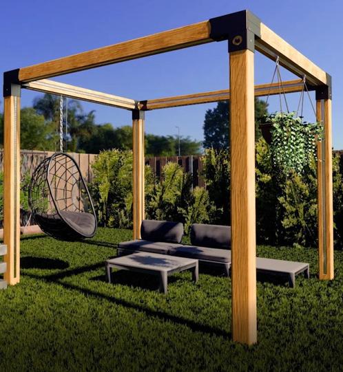pergola overkapping douglas balken hoeksteunen vliegtuigrail, Tuin en Terras, Overkappingen, Nieuw, Ophalen