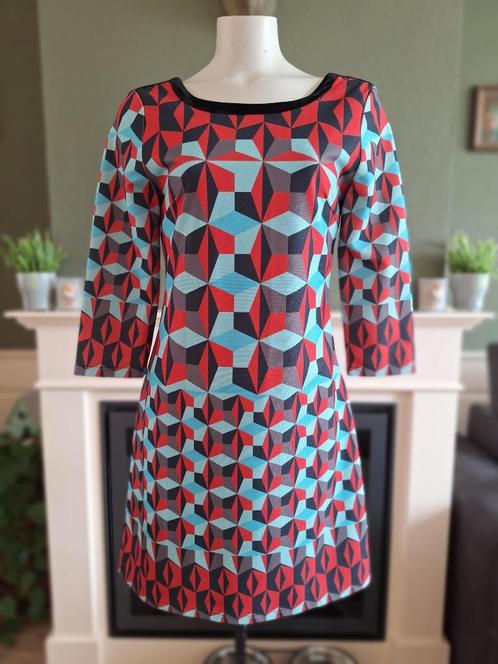 Custo blauw rood grijs fantastische jurk 40 M gratis verz NL, Kleding | Dames, Jurken, Zo goed als nieuw, Maat 38/40 (M), Overige kleuren