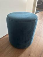 Poef - velours blauw, Ophalen, Rond, Minder dan 50 cm, Zo goed als nieuw