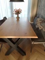 Massief eiken (boomstamblad) eettafel met X-poot - 200x110cm, Huis en Inrichting, Tafels | Eettafels, Ophalen, Rechthoekig, 200 cm of meer