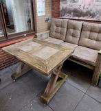 Tuinbank en tafel van steigerhout, inclusief kussens., Tuin en Terras, Tuinsets en Loungesets, Ophalen of Verzenden, Zo goed als nieuw