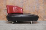 ZGANieuw! zwart rode leren Leolux Kikko design chaise longue, 150 tot 200 cm, Design, Leer, Eenpersoons