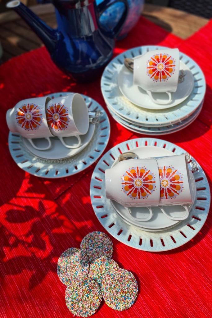 Melitta servies, 5 wit porselein koffieservies (10) met bla, Antiek en Kunst, Antiek | Porselein, Ophalen of Verzenden
