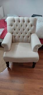 Gecapitonneerde Fauteuil - Crème Stof, Huis en Inrichting, Fauteuils, Ophalen, Hout, Gebruikt, Klassiek
