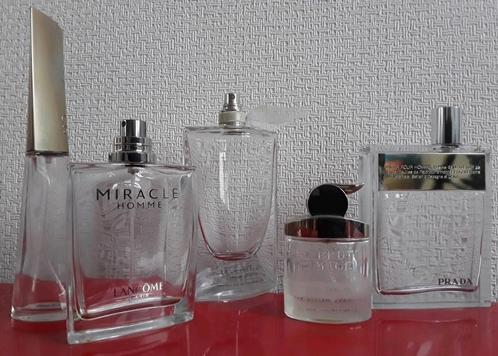 5 lege parfumflessen : PRADA - GIORDANI - CERRUTI - LANCÔME, Verzamelen, Parfumverzamelingen, Gebruikt, Parfumfles, Ophalen of Verzenden